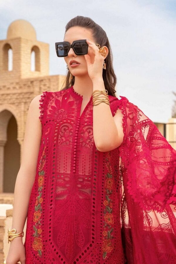 SR-2590A Lawn Unstitched Embroidered 3pc Suit With Organza Embroidered Dupatta