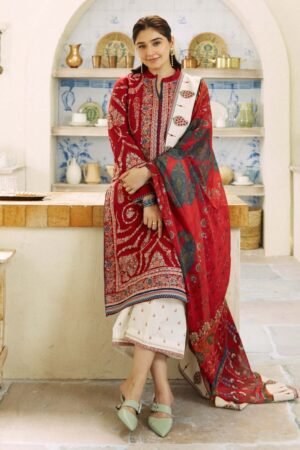 ZS-2550 Unstitched Fully Embroided Lawn Suit With Cotton Lawn Digital Printed Dupatta