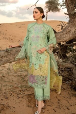 RR-816 Lawn Embroidered 3pc With Embroidered Organza Dupatta