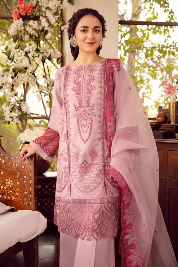RA-46 Embroidered Unstitched Lawn 3Pc Suit With Organza Embroidered Dupatta