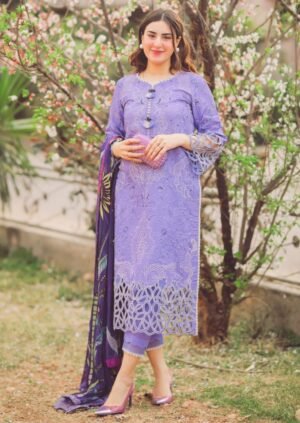 MS-04 Lawn stuff 3 Piece fully Embroidered Suit with Silk Printed Dupatta