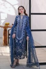 SP-2545 Unstitched Embroidered Lawn 3pc Suit With Organza Embroidered Dupatta
