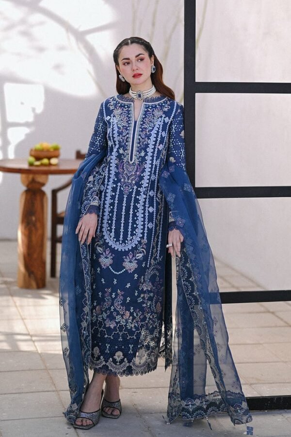 SP-2545 Unstitched Embroidered Lawn 3pc Suit With Organza Embroidered Dupatta