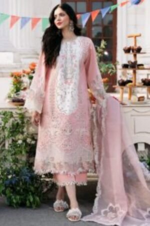 BL-2585 Lawn Unstitched Embroidered 3pc Suit With Organza Embroidered Dupatta