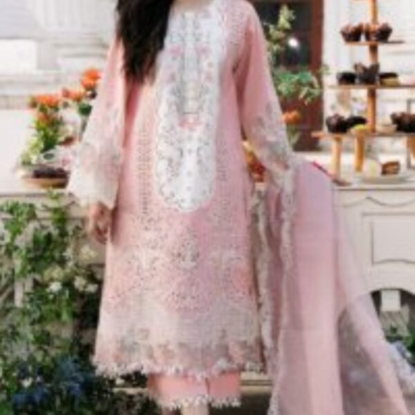 BL-2585 Lawn Unstitched Embroidered 3pc Suit With Organza Embroidered Dupatta