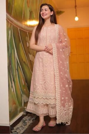 LM-54 3Pc Unstitched Embroidered Lawn Suit With Organza Embroidered Dupatta
