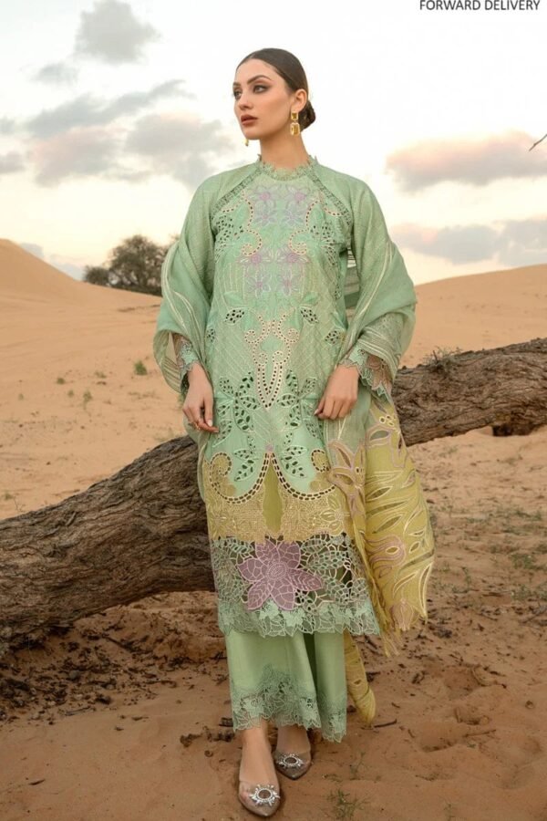 RR-816 Lawn Embroidered 3pc With Embroidered Organza Dupatta