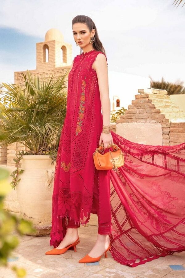 SR-2590A Lawn Unstitched Embroidered 3pc Suit With Organza Embroidered Dupatta