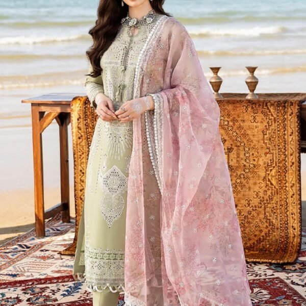 CH-10 Embroidered ChickenKari Lawn Suit With Printed Organza Dupatta