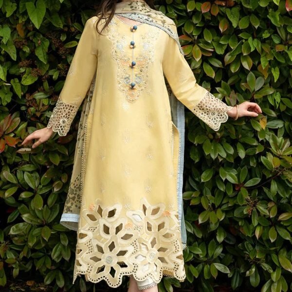 MS-2570 Unstitched Embroidered Lawn 3pc Suit With Cotton Lawn Printed Dupatta