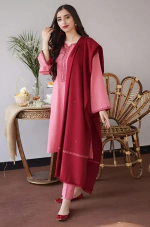 AS-05 Unstitched Fully Embroidered Dhanak Suit With Dhanak Shawl
