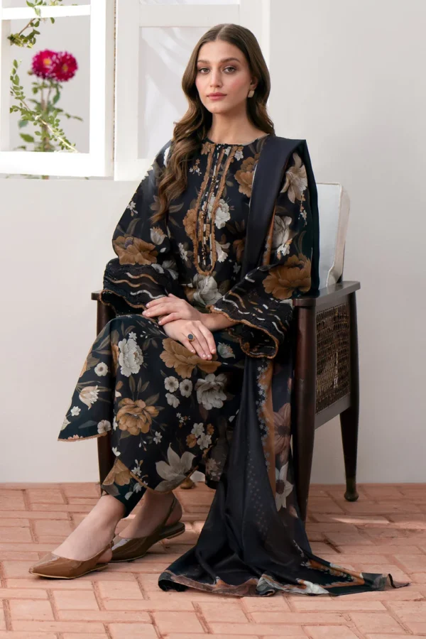 BK-02 Digital Printed Khaddar Suit 3pc with Khaddar Digital Printed Dupatta & Embroidered Patches