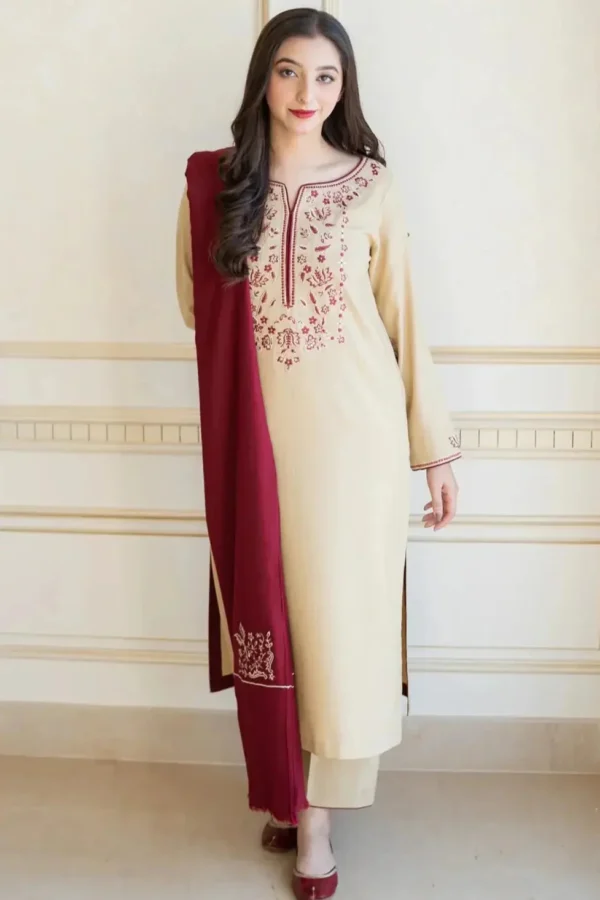 AS-25 Unstitched Fully Embroided Dhanak Suit With Dhanak Dupatta