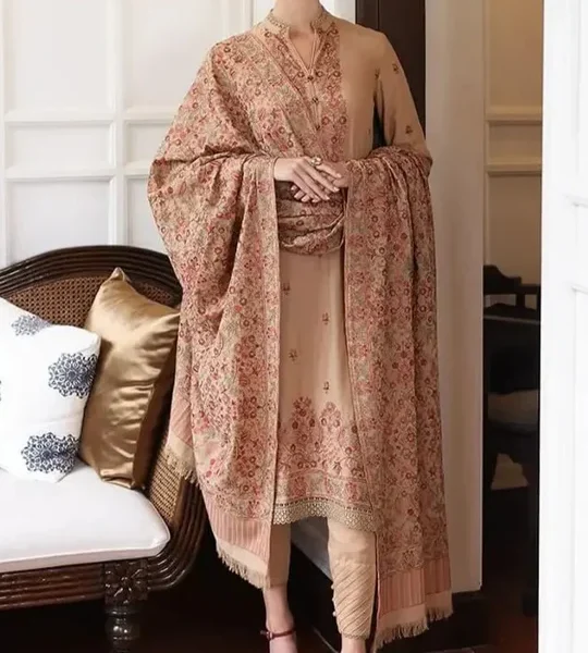 BR_685 Unstitched Heavy Embroidered Dhanak Suit Embroidered Dhanak Shawl