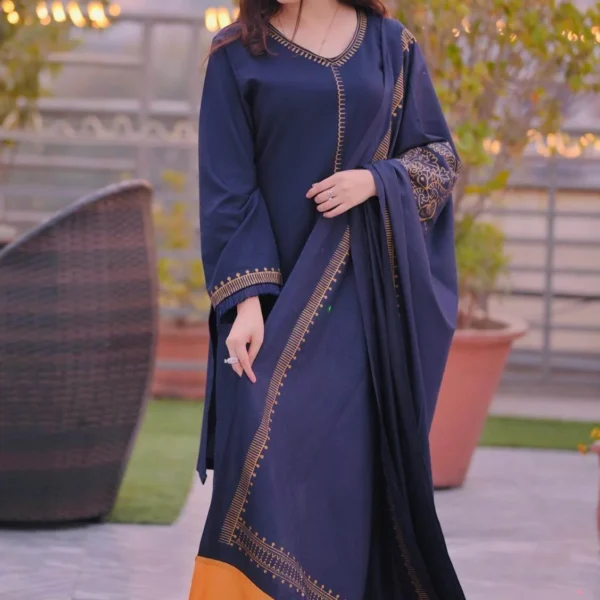 BR-1145 3Pc Unstitched Dhanak Suit with Printed Woolen Shawl