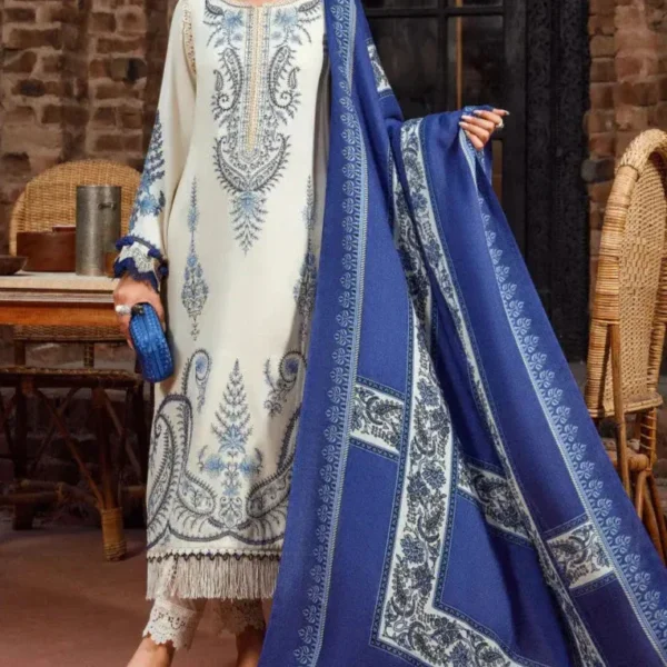 MB-715 Dhanak Embroidered Suit With Digital Printed Wool Shawl