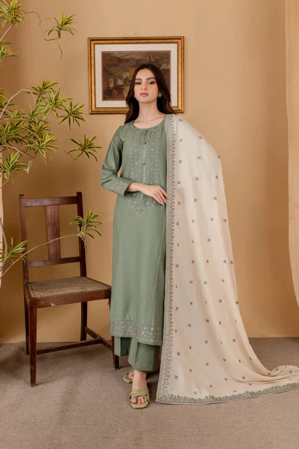 RP-600 Unstitched Dhanak Stuff Full Embroidered Suit With Full Embroidered Shawl