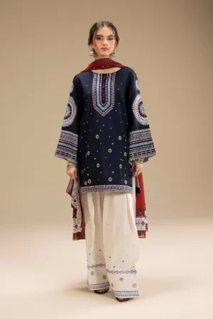 RR-610 Unstitched Dhanak Stuff Full Embroidered Suit With Printed Wool Shawl