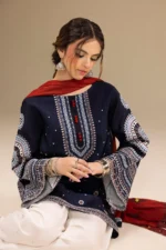RR-610 Unstitched Dhanak Stuff Full Embroidered Suit With Printed Wool Shawl