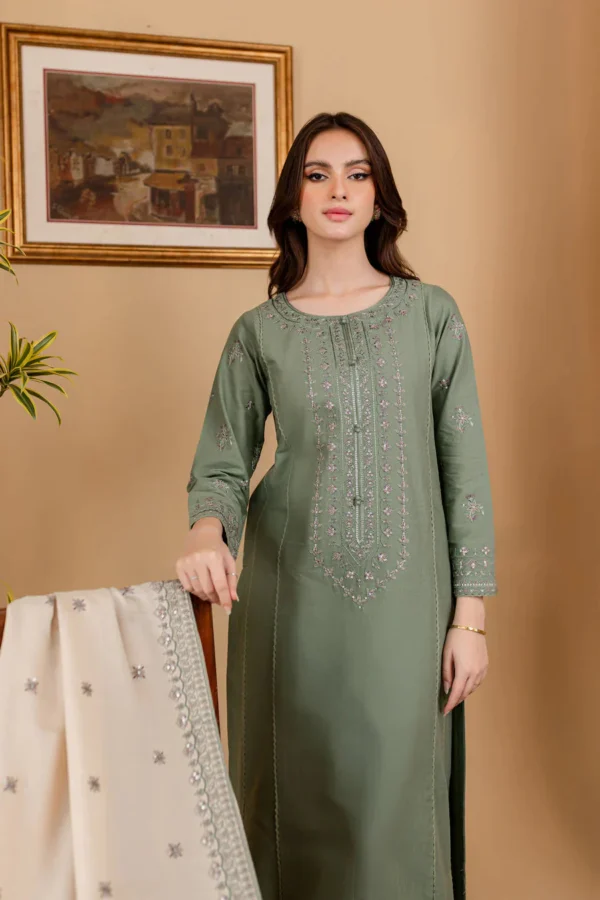 RP-600 Unstitched Dhanak Stuff Full Embroidered Suit With Full Embroidered Shawl