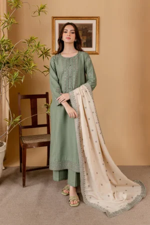 RP-600 Unstitched Dhanak Stuff Full Embroidered Suit With Full Embroidered Shawl