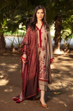 SN-620 Unstitched Fully Embroided Dhanak Suit With Wool Shawl