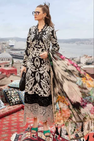 BQ-40 Digital Printed Khaddar Suit 3pc with Khaddar Digital Printed Dupatta & Embroidered Patches