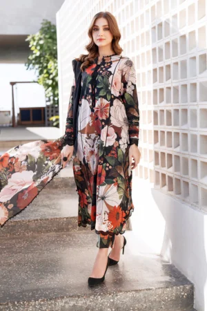 BQ-40 Digital Printed Khaddar Suit 3pc with Khaddar Digital Printed Dupatta & Embroidered Patches