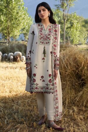 3 Piece - Unstitched Dhanak Stuff Full Embroidered Suit With Dhanak Embroiderd Shawl