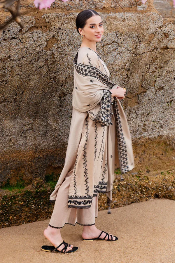AJ-950 Unstitched Fully Embroidered Dhanak Suit With Embroidered Dhanak Shawl