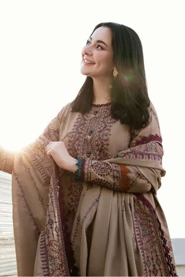 FL-895 Unstitched Heavy Embroidered Dhanak Suit With Embroidered Dhanak Shawl