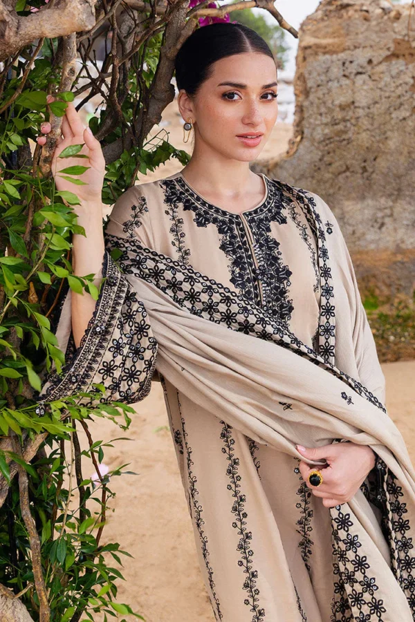 AJ-950 Unstitched Fully Embroidered Dhanak Suit With Embroidered Dhanak Shawl