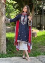RR-610 Unstitched Dhanak Stuff Full Embroidered Suit With Printed Wool Shawl