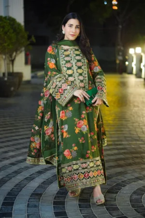Unstitched Silk Stuff Full Embroidered Suit With Four-sided Silk Embroidered Dupatta With Extra Patches