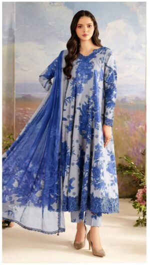 IZ-71 Digital Printed Khaddar Suit 3pc with Khaddar Digital Printed Dupatta & Embroidered Patches