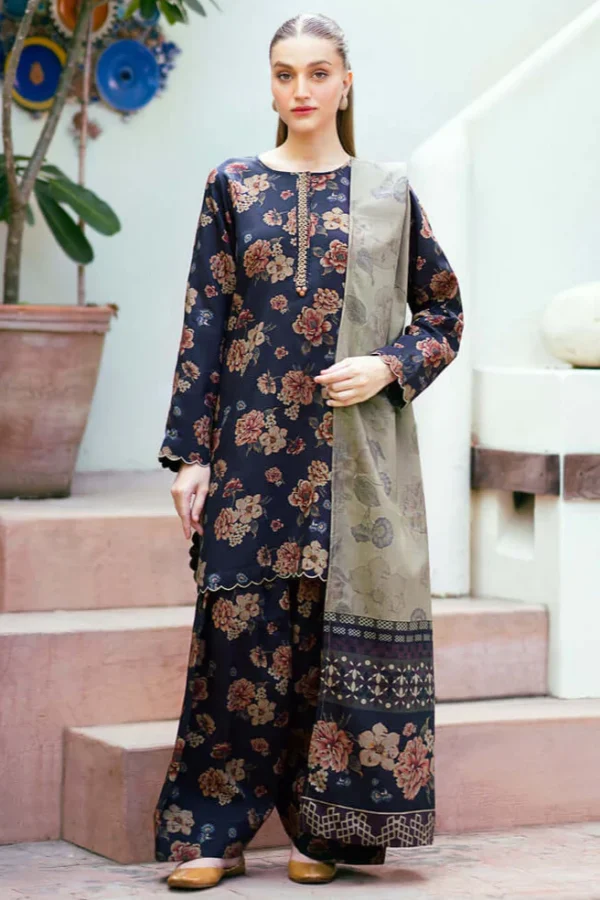 BQ-412 Digital Printed Dhanak Suit 3pc With Dhanak Digital Printed Dupatta
