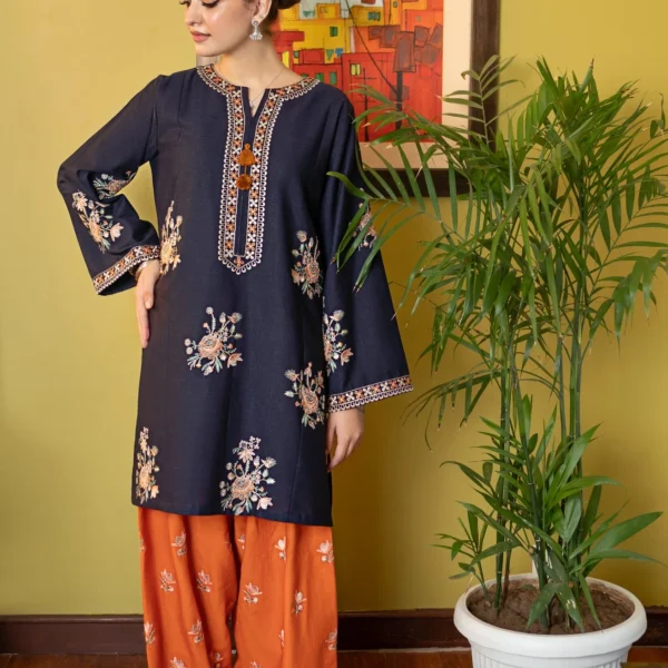 2-Piece-Unstitched Dhanak Stuff Full Embroidered Suit
