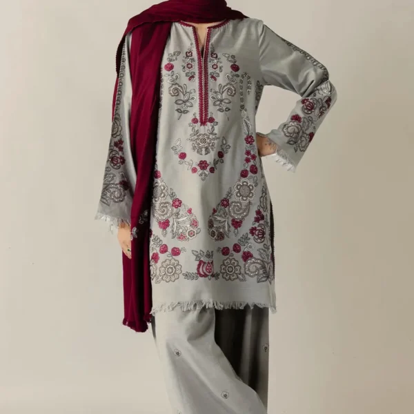 Unstitched Heavy Embroidered Dhanak Suit ( Plain Dyed Dhanak Shawl )