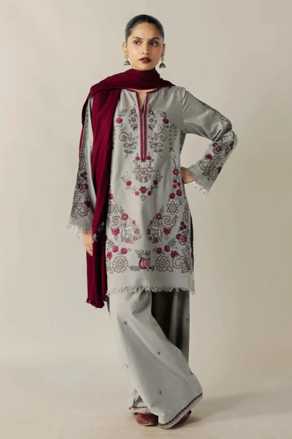 Unstitched Heavy Embroidered Dhanak Suit ( Plain Dyed Dhanak Shawl )