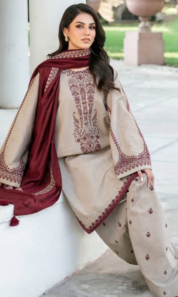 KD910 Unstitched Embroidered Lawn Suit With Embroidered Lawn Shawl