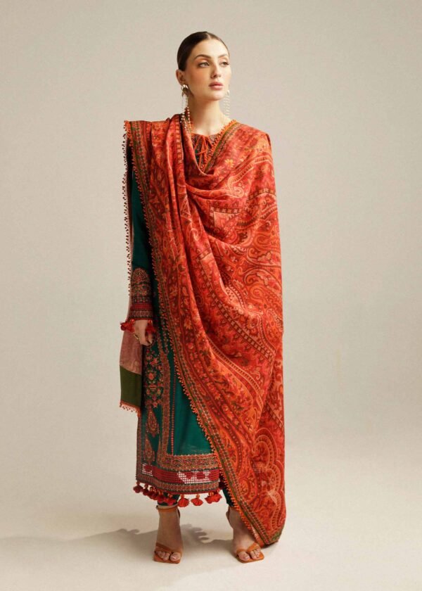 SP-525 Lawn Unstitched Fully Embroidered Shirt With Printed Lawn Dupatta
