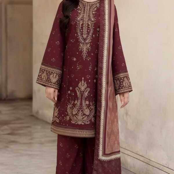 AA-31 Unstitched Embroidered Lawn Suit 3pc With Monar Digital Printed Dupatta