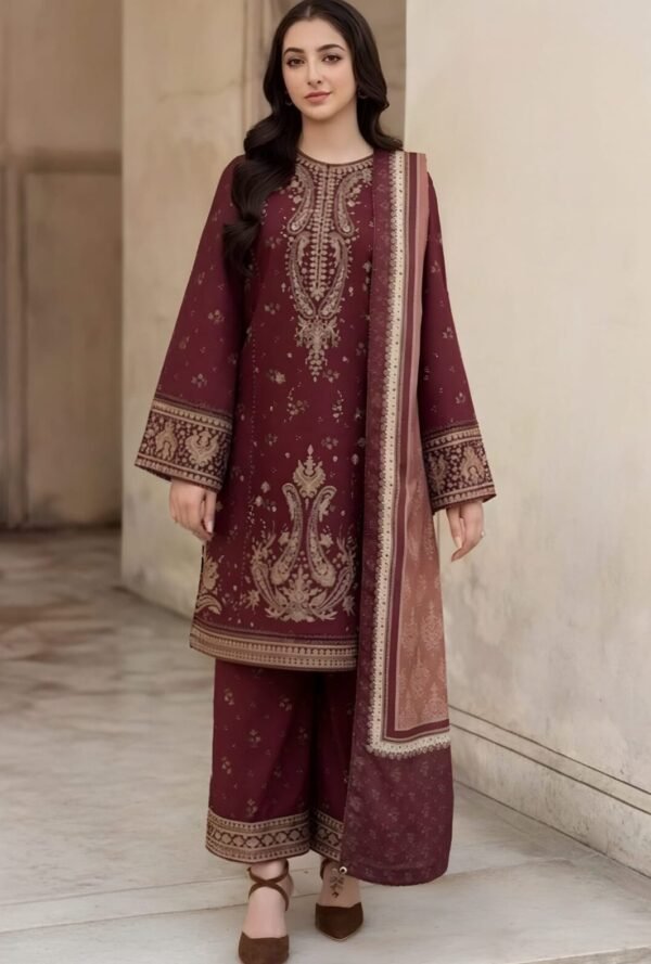 AA-31 Unstitched Embroidered Lawn Suit 3pc With Monar Digital Printed Dupatta