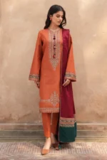 AA-15 Lawn Embroidered 3pc Suit With Slub Cotton Digital Printed Dupatta
