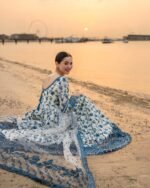 FS-1000 Lawn Unstitched Frock Fully Embroidered 3pc Suit With Organza Embroidered Dupatta
