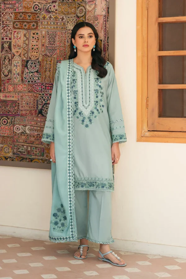 Lawn Unstitched Embroidered shirt With Printed Monar Dupatta