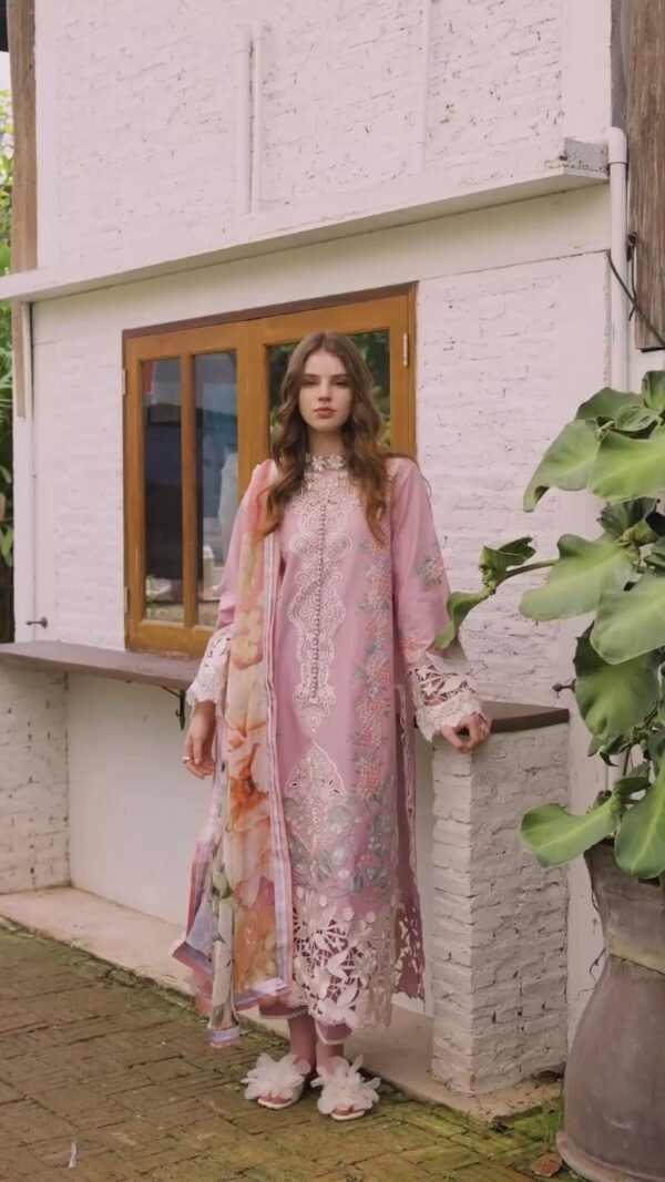 Lawn Unstitched fully Embroidered Shirt With Printed Silk Dupatta
