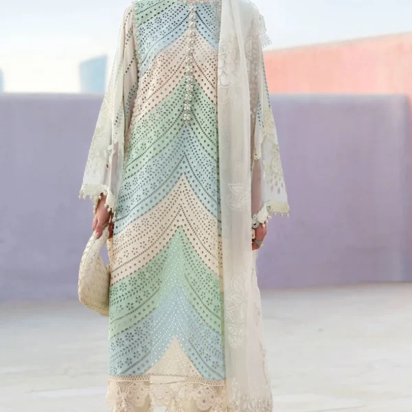 MB-2805B Lawn Unstitched Chicken Kari Embroidered Suit With Printed Organza Dupatta