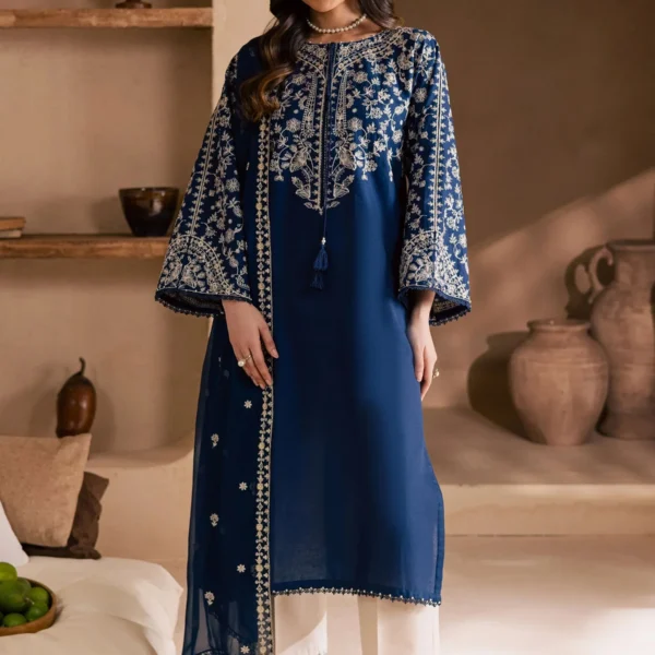 BT-2835 3 Piece - Unstitched Embroidered Lawn Fabric with Embroidered Chiffon Dupatta