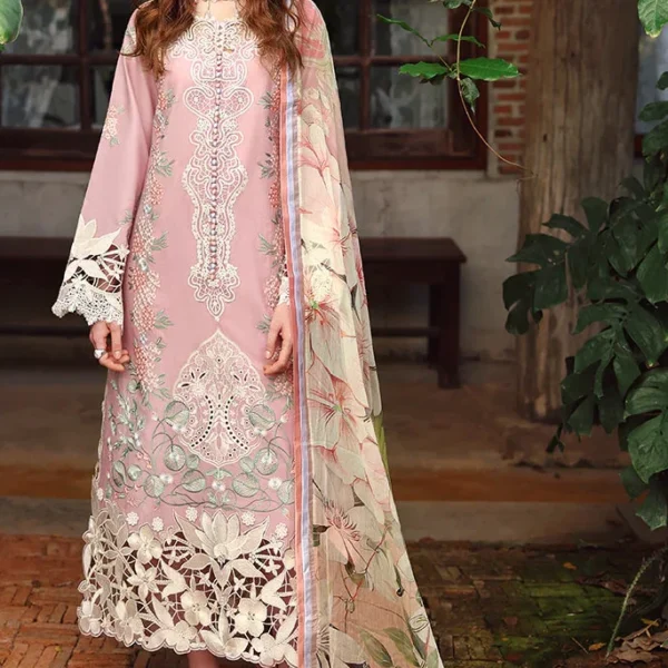 Lawn Unstitched fully Embroidered Shirt With Printed Silk Dupatta